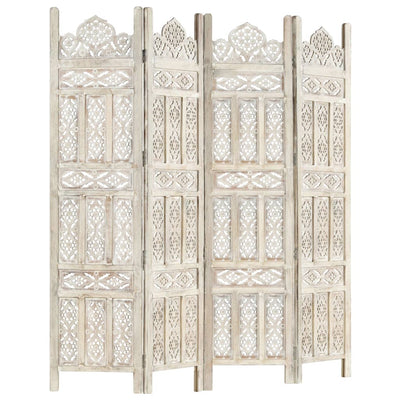 vidaXL Hand carved 4-Panel Room Divider Brown 160x165 cm Solid Mango Wood
