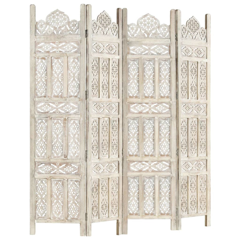 vidaXL Hand carved 4-Panel Room Divider Brown 160x165 cm Solid Mango Wood