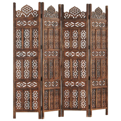 vidaXL Hand carved 4-Panel Room Divider Brown 160x165 cm Solid Mango Wood
