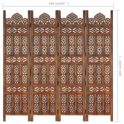 vidaXL Hand carved 4-Panel Room Divider Brown 160x165 cm Solid Mango Wood