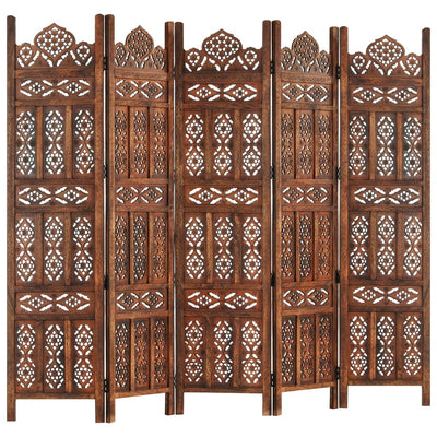 vidaXL Hand carved 4-Panel Room Divider Brown 160x165 cm Solid Mango Wood