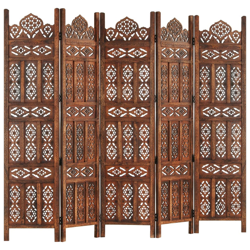 vidaXL Hand carved 4-Panel Room Divider Brown 160x165 cm Solid Mango Wood