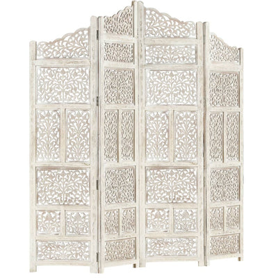 vidaXL Hand carved 4-Panel Room Divider Brown 160x165 cm Solid Mango Wood