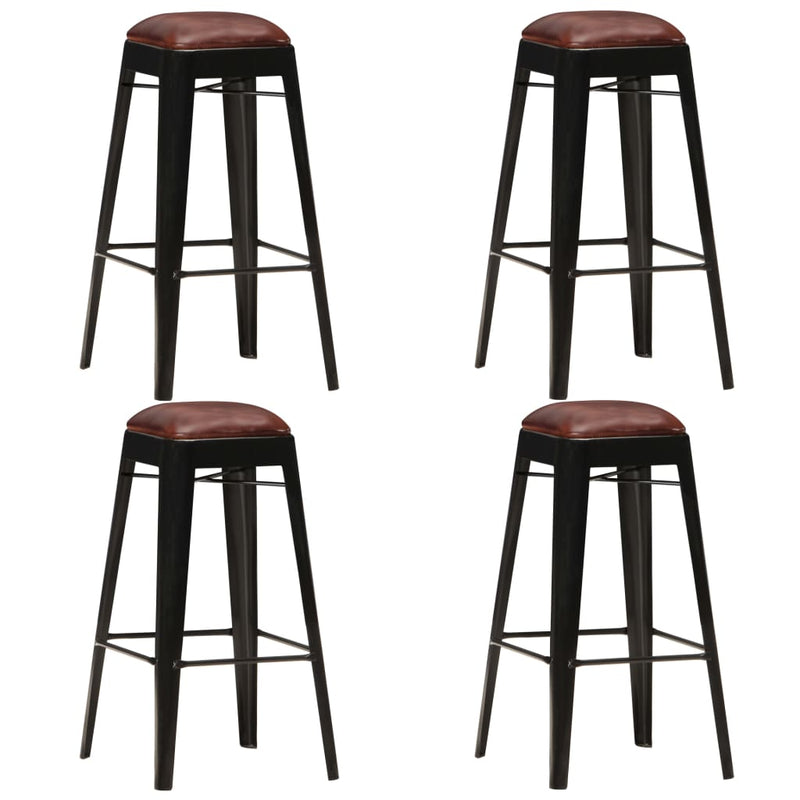 vidaXL Bar Stools 4 pcs Black Real Leather