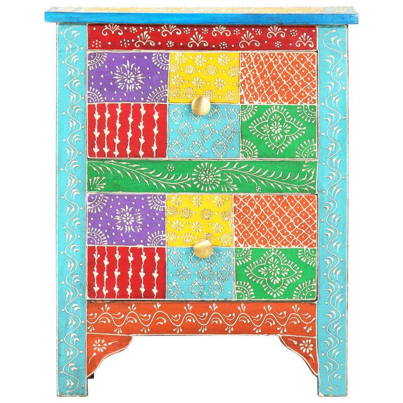 vidaXL Hand Painted Bedside Cabinet 40x30x50 cm Solid Mango Wood