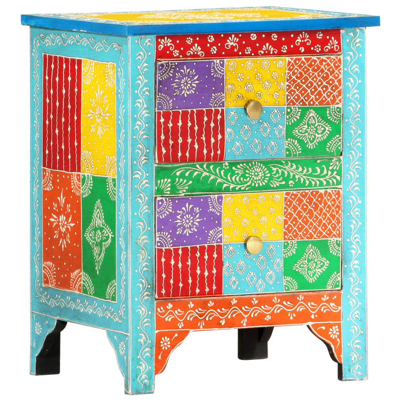 vidaXL Hand Painted Bedside Cabinet 40x30x50 cm Solid Mango Wood