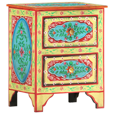 vidaXL Hand Painted Bedside Cabinet 40x30x50 cm Solid Mango Wood