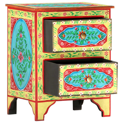 vidaXL Hand Painted Bedside Cabinet 40x30x50 cm Solid Mango Wood
