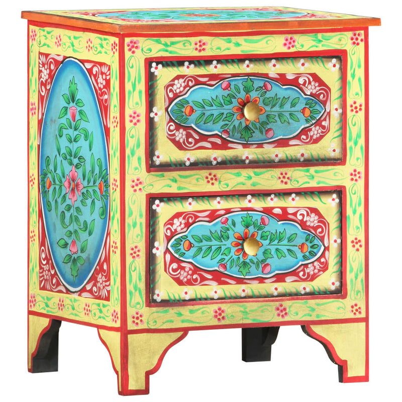 vidaXL Hand Painted Bedside Cabinet 40x30x50 cm Solid Mango Wood