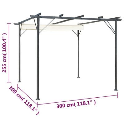 vidaXL Pergola with Retractable Roof Cream White 3x3 m Steel