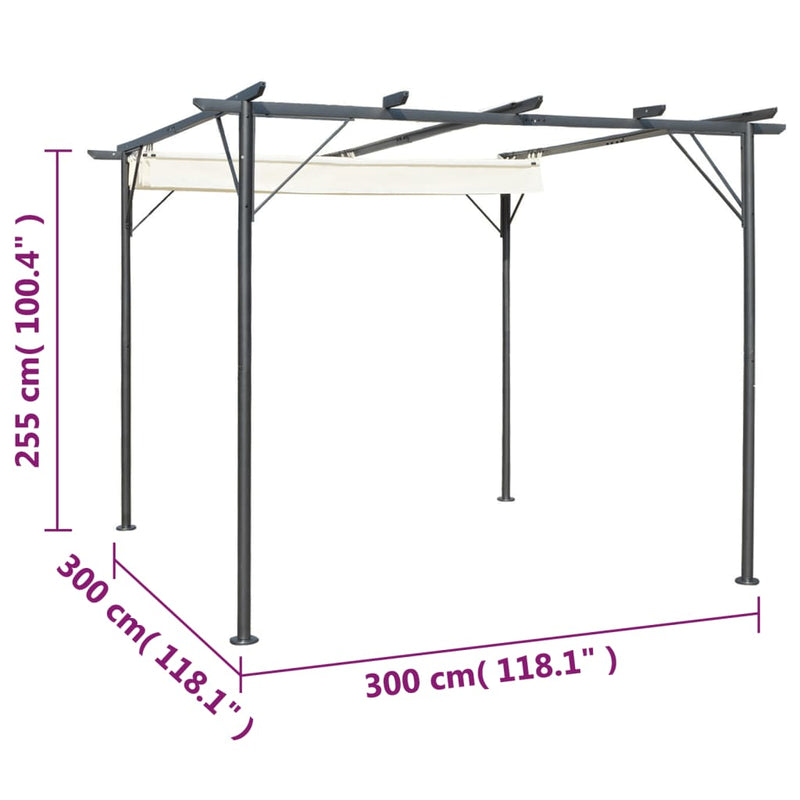 vidaXL Pergola with Retractable Roof Cream White 3x3 m Steel