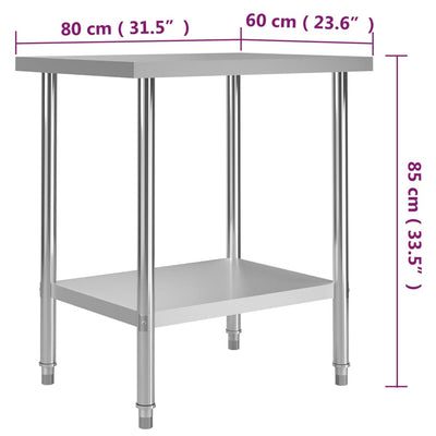 vidaXL Kitchen Work Table 100x60x85 cm Stainless Steel