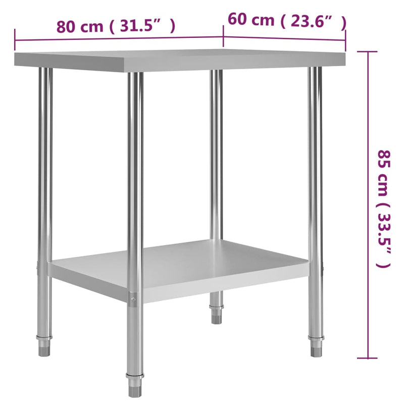 vidaXL Kitchen Work Table 100x60x85 cm Stainless Steel