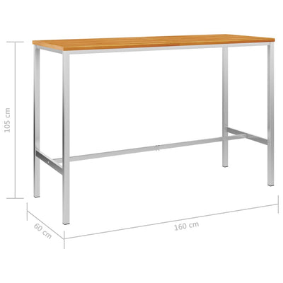 vidaXL Bar Table 160x60x105 cm Solid Acacia Wood and Stainless Steel