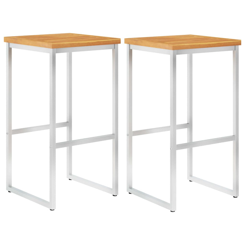 vidaXL Bar Stools 2 pcs Solid Acacia Wood and Stainless Steel
