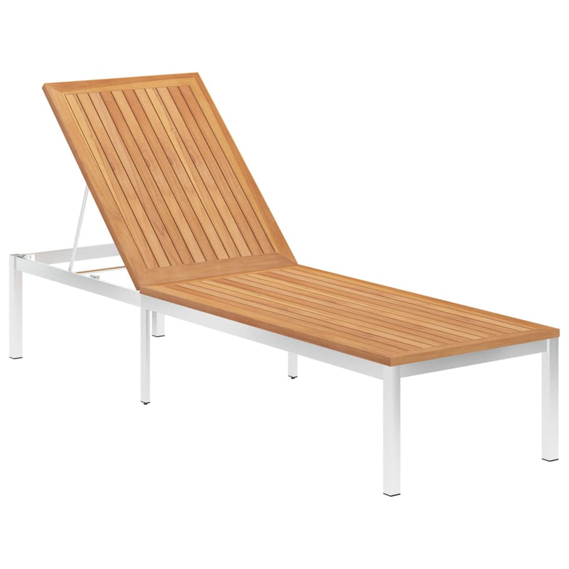 vidaXL Sun Lounger Solid Teak Wood and Stainless Steel