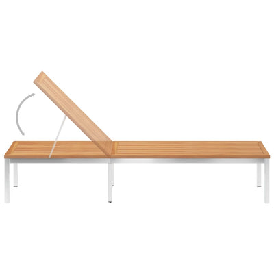 vidaXL Sun Lounger Solid Teak Wood and Stainless Steel