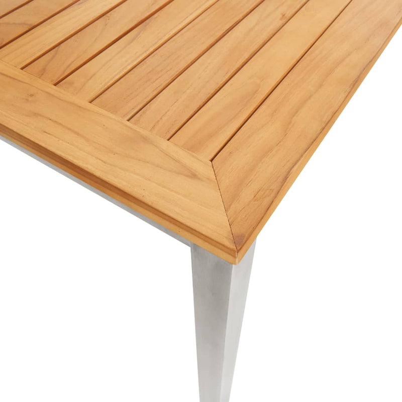 vidaXL Garden Dining Table 150x150x75 cm Solid Teak Wood and Stainless Steel
