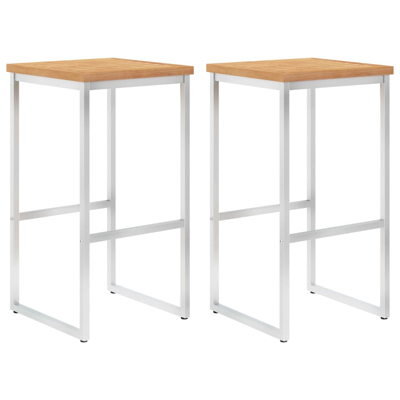 vidaXL Bar Stools 2 pcs Solid Teak Wood and Stainless Steel