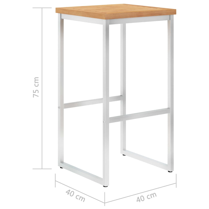 vidaXL Bar Stools 2 pcs Solid Teak Wood and Stainless Steel