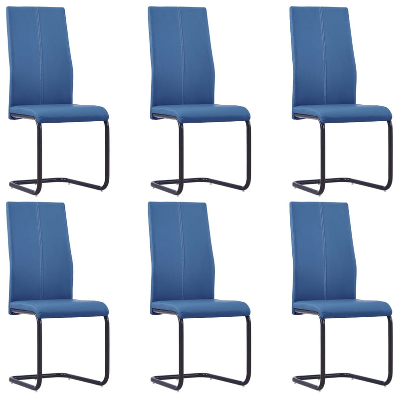 vidaXL Cantilever Dining Chairs 6 pcs Blue Faux Leather