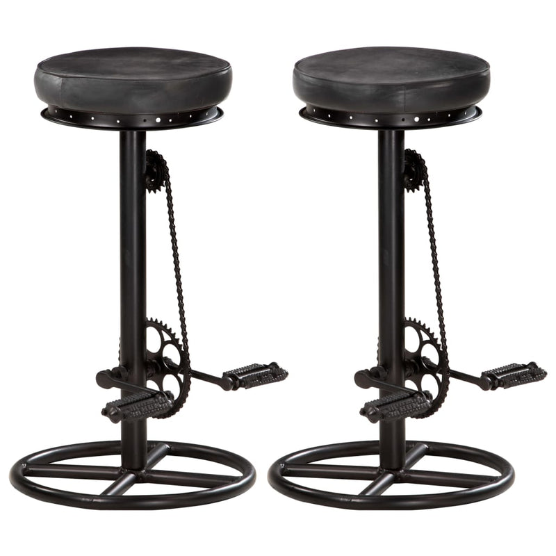 vidaXL Bar Stools 2 pcs Black Real Goat Leather