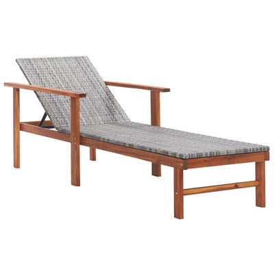 vidaXL Sun Lounger Poly Rattan and Solid Acacia Wood Black