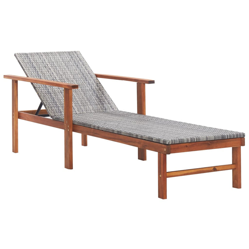 vidaXL Sun Lounger Poly Rattan and Solid Acacia Wood Black