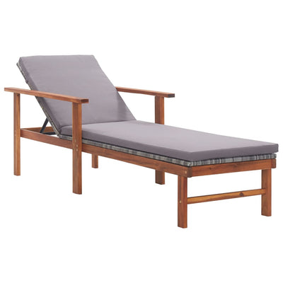 vidaXL Sun Lounger with Cushion Poly Rattan and Solid Acacia Wood Black