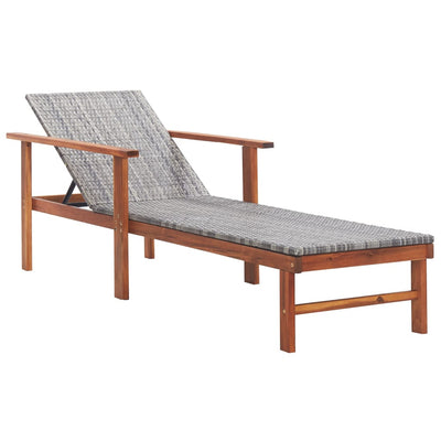 vidaXL Sun Lounger with Cushion Poly Rattan and Solid Acacia Wood Black