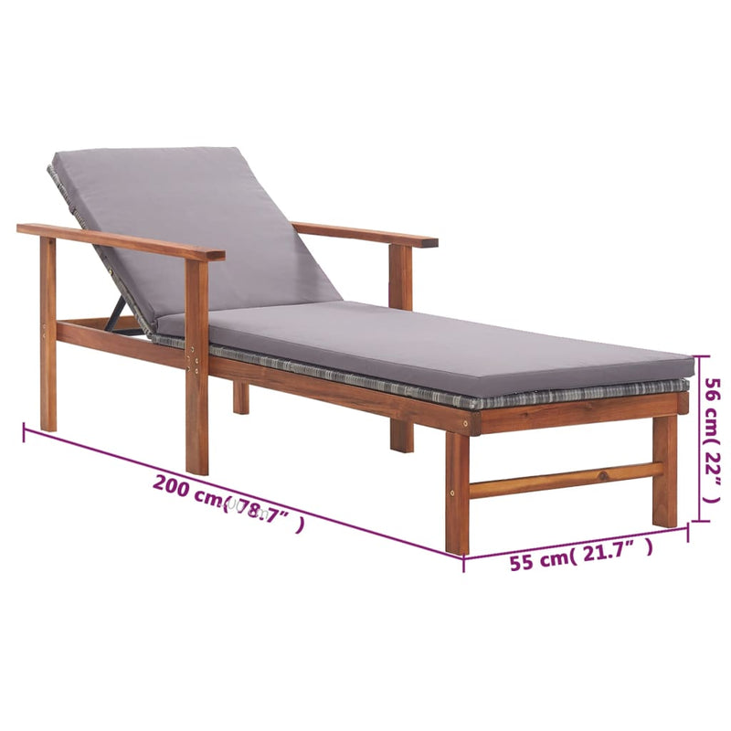 vidaXL Sun Lounger with Cushion Poly Rattan and Solid Acacia Wood Black