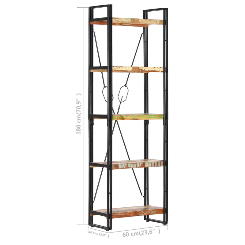 vidaXL 5-Tier Bookcase 140x30x180 cm Solid Reclaimed Wood