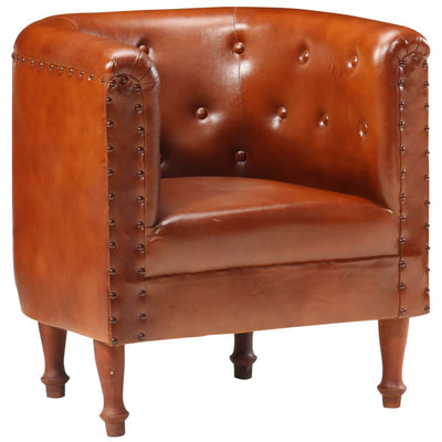 vidaXL Tub Chair Brown Real Leather