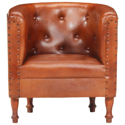 vidaXL Tub Chair Brown Real Leather