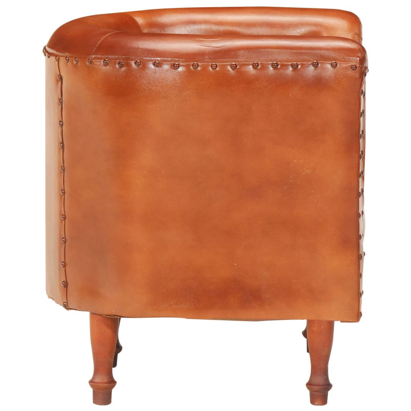 vidaXL Tub Chair Brown Real Leather