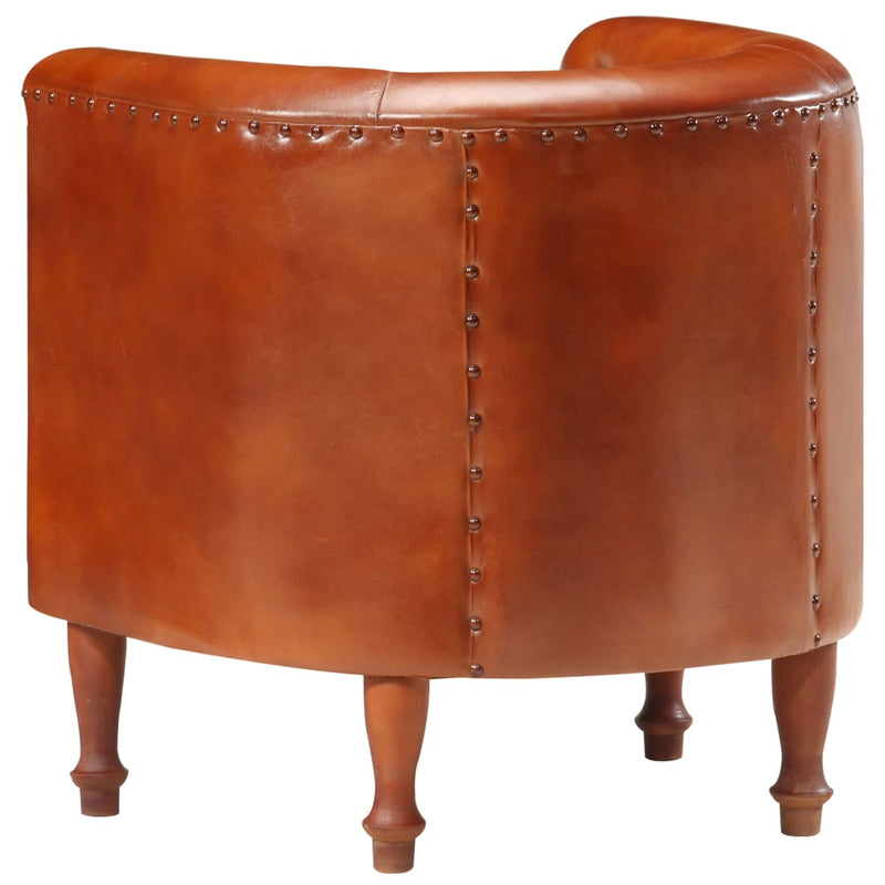 vidaXL Tub Chair Brown Real Leather