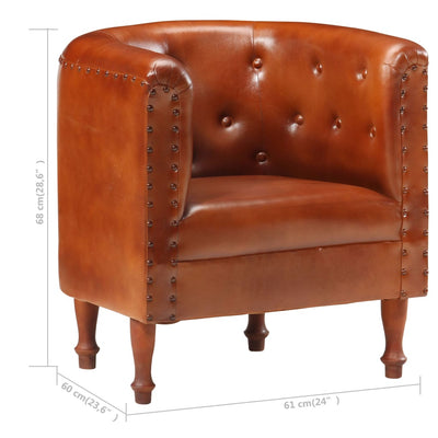 vidaXL Tub Chair Brown Real Leather