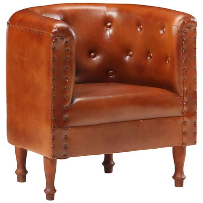 vidaXL Tub Chair Brown Real Leather