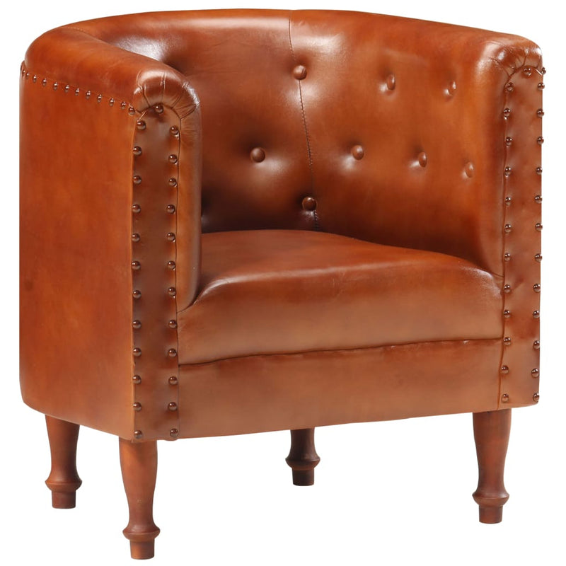 vidaXL Tub Chair Brown Real Leather