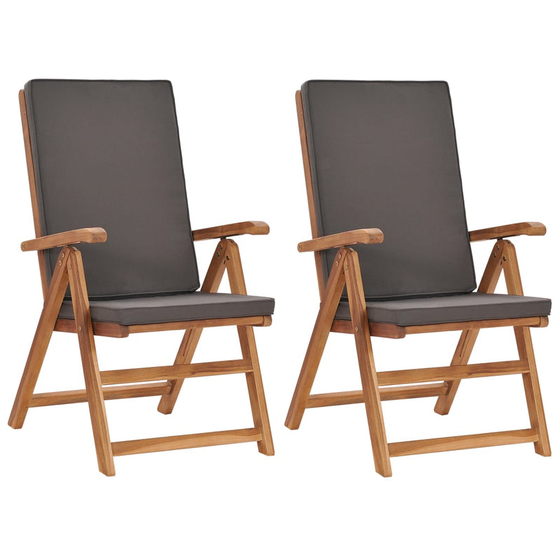 vidaXL Reclining Garden Chairs with Cushions 2 pcs Solid Teak Wood Cream