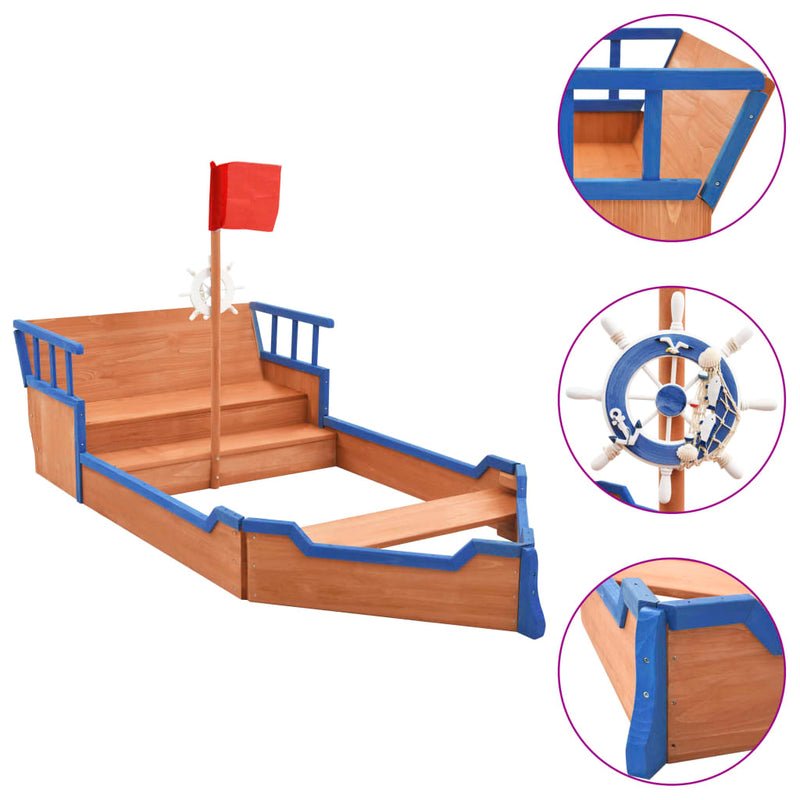 vidaXL Sandbox Pirate Ship Firwood 190x94.5x101 cm