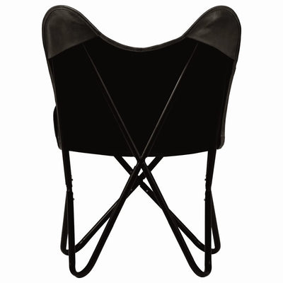 vidaXL Butterfly Chairs 2 pcs Black Kids Size Real Leather