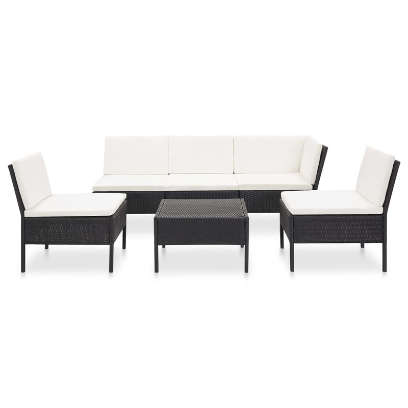 vidaXL 6 Piece Garden Lounge Set with Cushions Poly Rattan Black