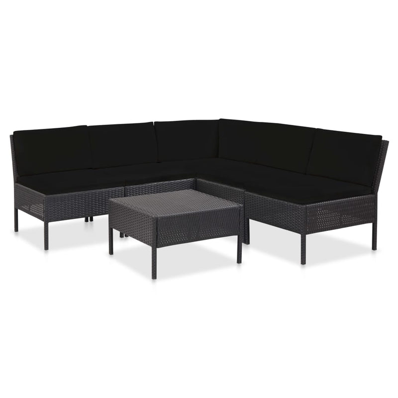 vidaXL 6 Piece Garden Lounge Set with Cushions Poly Rattan Black