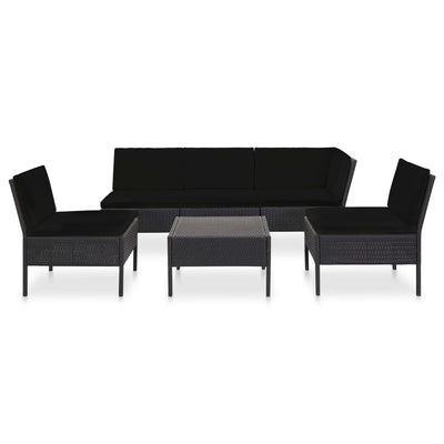vidaXL 6 Piece Garden Lounge Set with Cushions Poly Rattan Black