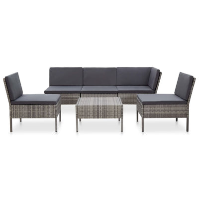 vidaXL 6 Piece Garden Lounge Set with Cushions Poly Rattan Grey