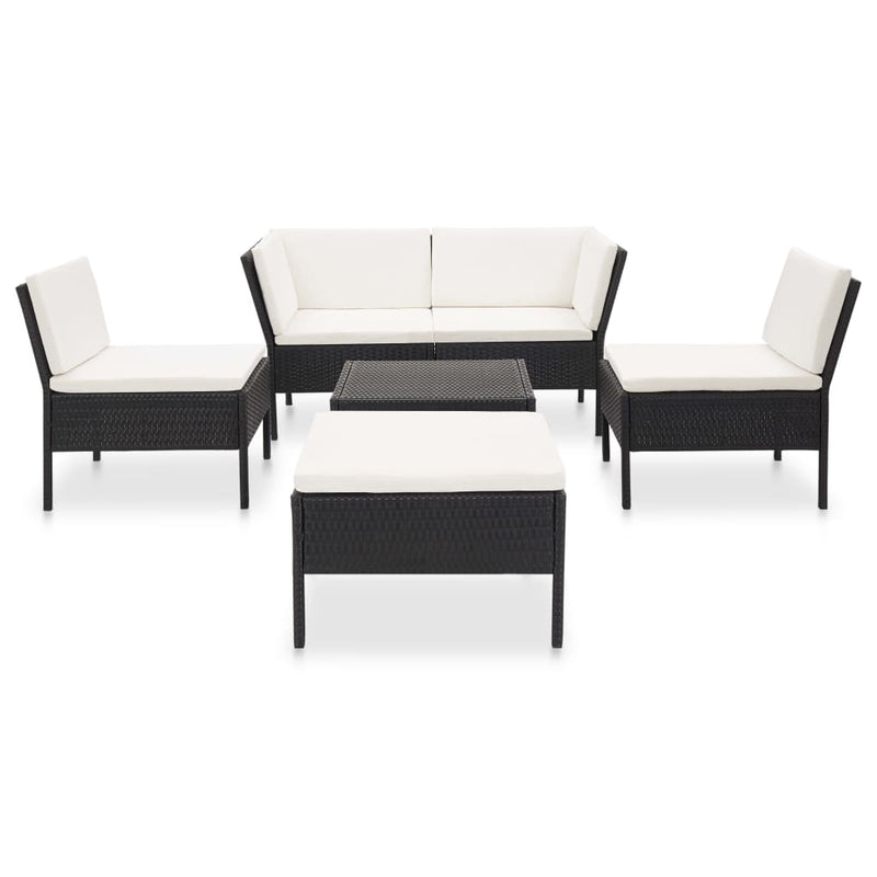 vidaXL 6 Piece Garden Lounge Set with Cushions Poly Rattan Black