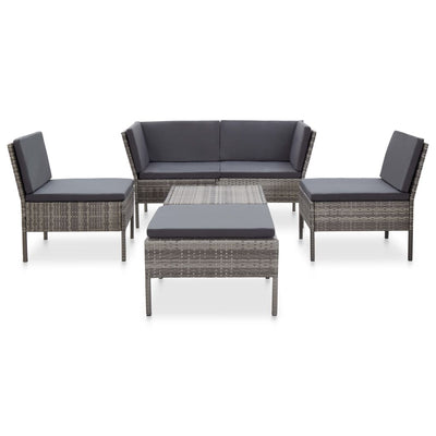 vidaXL 6 Piece Garden Lounge Set with Cushions Poly Rattan Grey