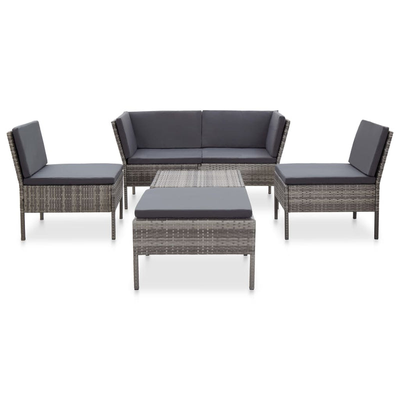 vidaXL 6 Piece Garden Lounge Set with Cushions Poly Rattan Grey