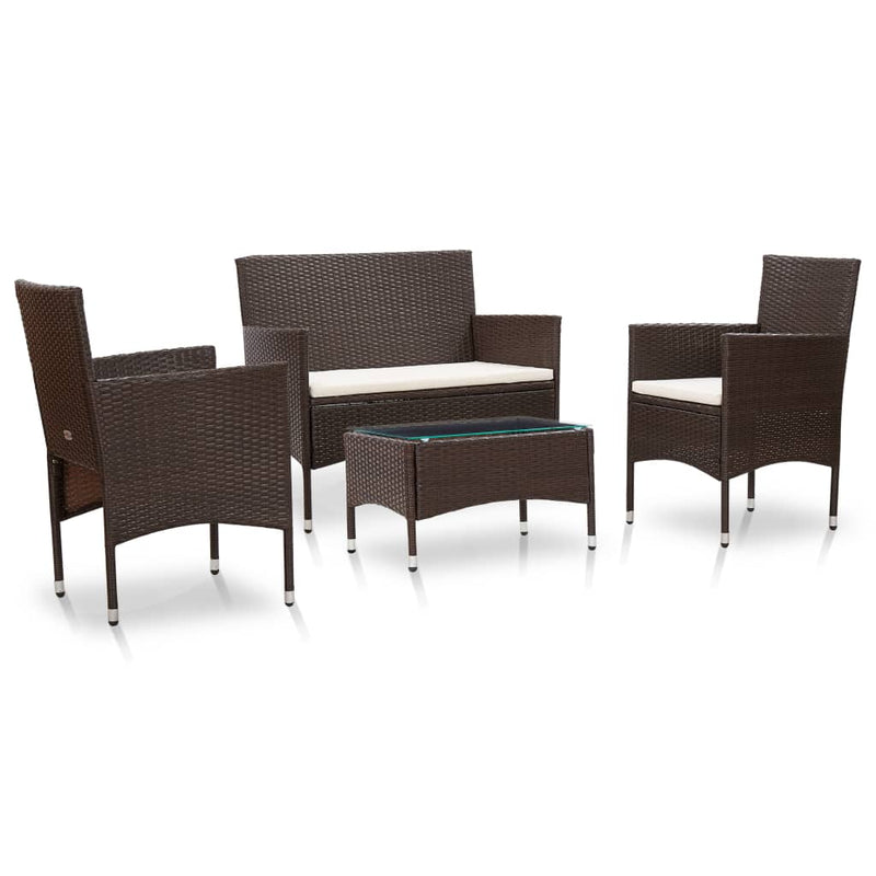 vidaXL 4 Piece Garden Lounge Set with Cushions Poly Rattan Black